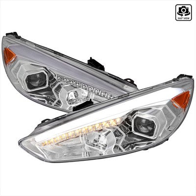 2015-17 Ford Focus Projector Headlights With Chrome Housing Clear Lens And Amber Reflector With Sequential Turn Signal