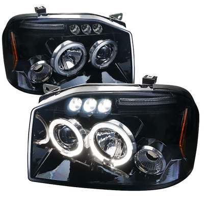 2001-04 Nissan Frontier Halo Led Projector Headlight Gloss Black Housing Smoke Lens