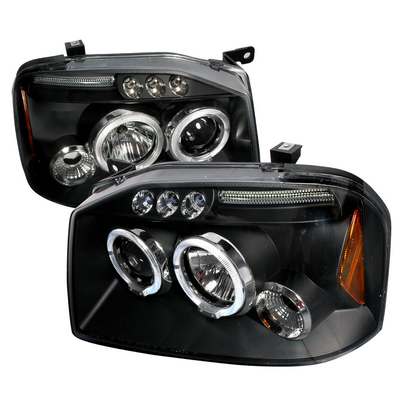2001-04 Nissan Frontier Dual Halo LED Projector Headlights w/Eyebrows, Black