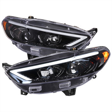 2013-16 Ford Fusion Led Bar Projector Headlights Glossy Black Housing Clear Lens - Halogen Models Only - Sequential Switchback Turn Signal