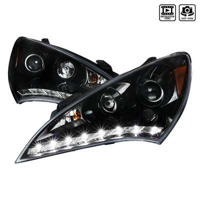 2010-12 Hyundai Gensis 2D Projector Headlights-Glossy Black