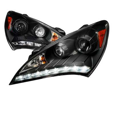 2010-12 Hyundai Genesis Led Projector Headlight Black Housing