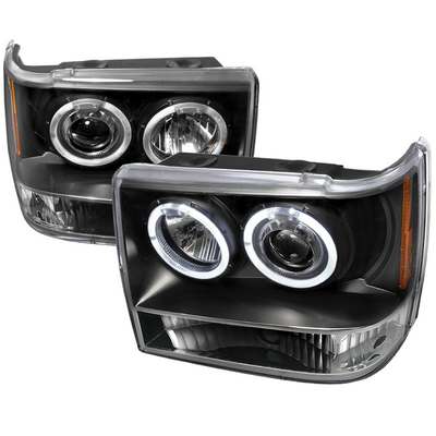 1993-96 Jeep Grand Cherokee Black Dual Halo Projector Headlights w/Amber Reflectors
