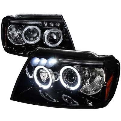 1999-04 Jeep Grand Cherokee Halo Led Projector Headlight Gloss Black Housing Smoke Lens