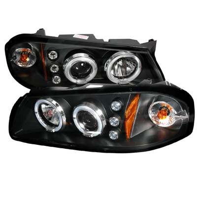 2000-05 Chevy Impala Dual Halo LED Projector Headlights Amber Reflector, Black