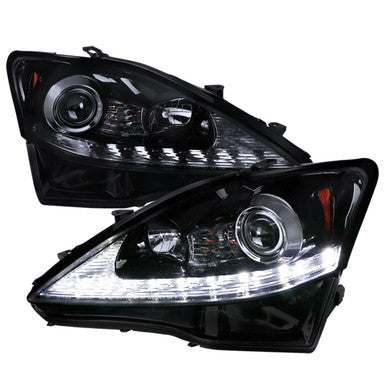2006-09 Lexus IS250IS350 Projector Headlights- Led Glossy Black Housing With Light Smoke Lens