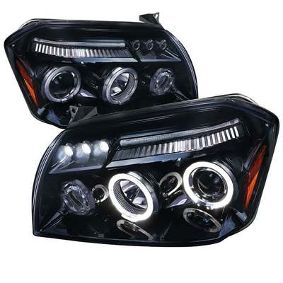 2005-07 Dodge Magnum Halo Led Projector Headlight Gloss Black Housing Smoke Lens