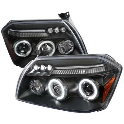 2005-07 Dodge Magnum Dual Halo LED Projector Headlights Amber Reflector, Black
