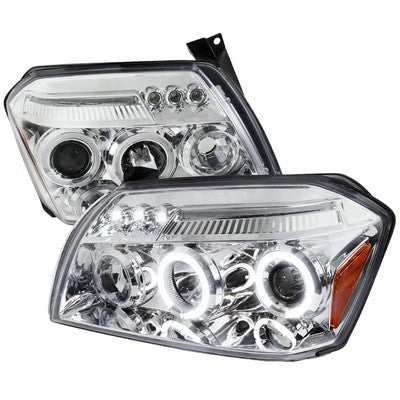 2005-07 Dodge Magnum Dual Halo LED Projector Headlights Amber Reflector, Chrome
