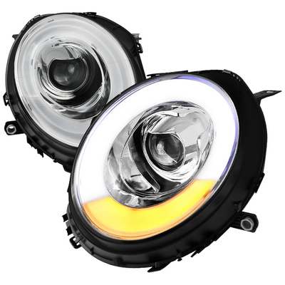 2007-12 Mini Cooper Chrome Projector Headlights With Light Bar