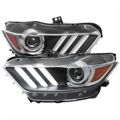 2015-17 Ford Mustang Projector Headlights Oe Style Black Housing And Clear Lens Amber Reflector With Switchback Led Sequential Turn Signal Breathing Light Effect - Uses Stock D2S Hid Bulbs
