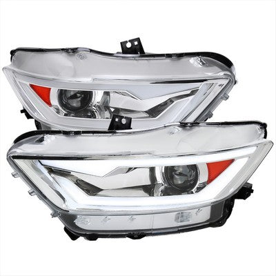 2015-17 Ford Mustang Led Bar Projector Headlights With Chrome Housing Clear Lens And Amber Reflector