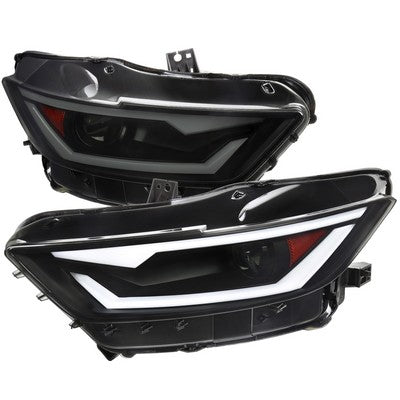 2015-17 Ford Mustang Led Bar Projector Headlights With Matte Black Housing Smoked Lens And Amber Reflector