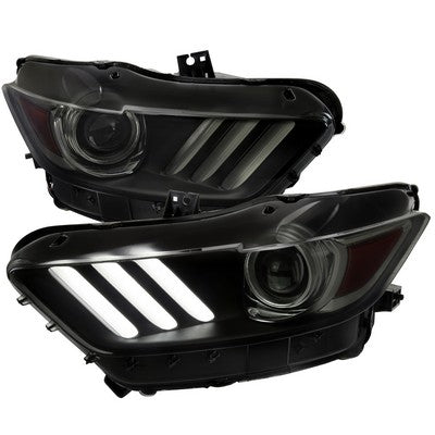 2015-17 Ford Mustang Projector Headlights Oe Style Black Housing And Smoked Lens Amber Reflector With Switchback Led Sequential Turn Signal Breathing Light Effect - Uses Stock D2S Hid Bulbs