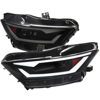 2015-17 Ford Mustang Projector Headlights Oe Style Black Housing And Smoked Lens Amber Reflector With Switchback Led Sequential Turn Signal Breathing Light Effect - Uses Stock D2S Hid Bulbs