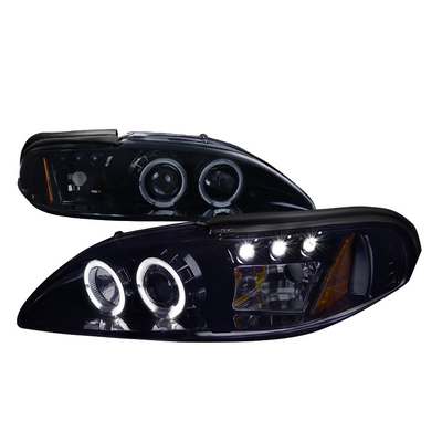 1994-98 Ford Mustang Projector Headlights, Full Glossy With Smoked Lens