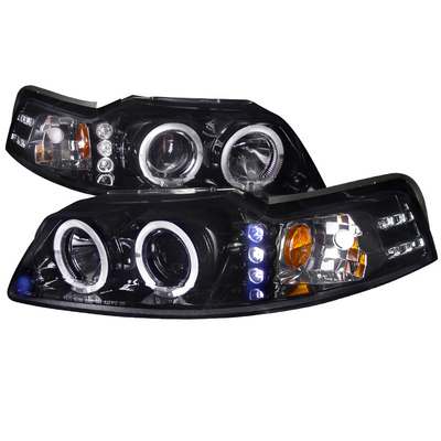 1999-04 Ford Mustang Smoked Lens Gloss Black Housing Projector Headlights