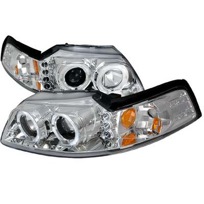 1999-04 Ford Mustang Dual Halo LED Projector Headlights w/Amber Reflectors, Chrome