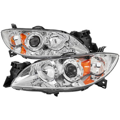 2004-09 Mazda Mazda3 Projector Headlights Chrome Housing Clear Lens - No Bulbs Included