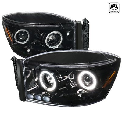 2006-08 Ram Halo Projector Headlights-Glossy Black With Clear Lens