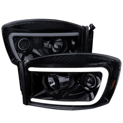 2006-08 Dodge Ram Led Bar Projector Head Lights With Smoked Lens And Glossy Black Housing