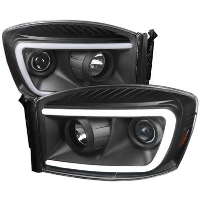 2006-08 Dodge Ram Led Bar Projector Head Lights With Clear Lens And Matte Black Housing