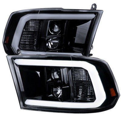 2009-18 Ram 1500, 2010-18 2500/3500 (with OE projector headlights)Light Bar Style Projector Headlights, Glossy Black/Smoke