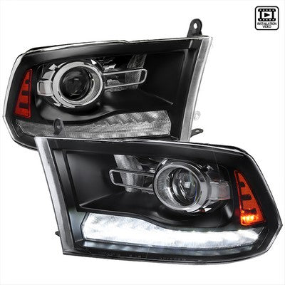 2009-18 Dodge Ram 1500 2500 3500 Projector Headlights With Black Housing Clear Lens And Sequential Turn Signal