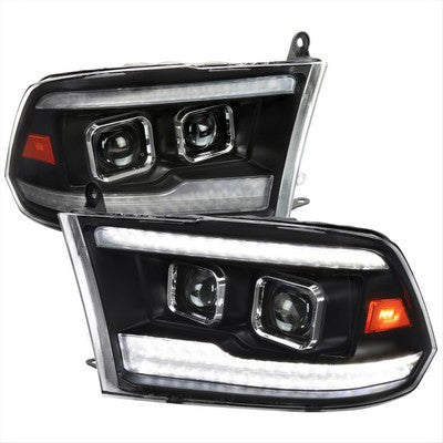 2009-18 Dodge Ram Projector Headlights With Black Housing And Clear Lens And Amber Reflectors