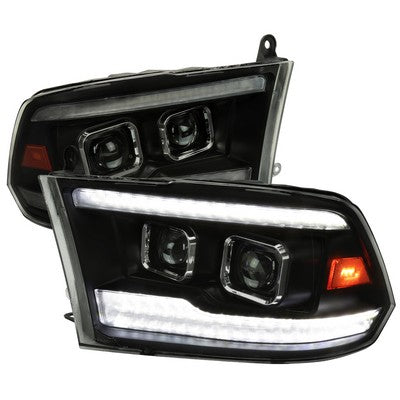 2009-18 Dodge Ram Projector Headlights With Black Housing And Smoked Lens - Sequential Switchback Led Light Bar