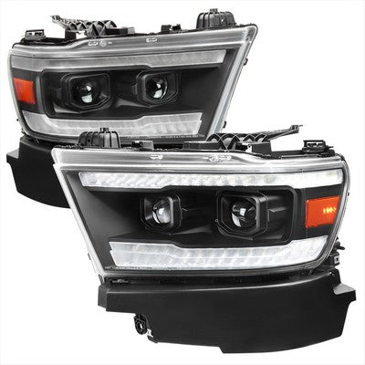 2019-24 Dodge Ram 1500 Projector Headlights Matte Black Housing And Clear Lens Amber Reflector With Switchback Led Sequential Turn Signal Breathing Light Effect