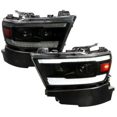 2019-24 Dodge Ram 1500 Projector Headlights Matte Black Housing And Smoked Lens Amber Reflector With Switchback Led Sequential Turn Signal Breathing Light Effect