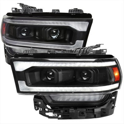 2019-24 Dodge Ram 2500 3500 Projector Headlights Matte Black Housing And Clear Lens Amber Reflector With Switchback Led Sequential Turn Signal Breathing Light Effect