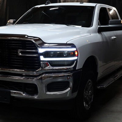2019-24 Dodge Ram 2500 3500 Projector Headlights Black Housing And Smoked Lens Amber Reflector Switchback Led Sequential Signal With Breathing Light Effect