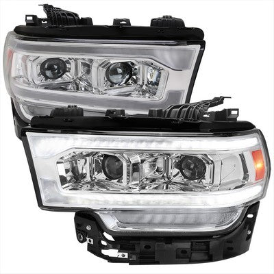 2019-24 Dodge Ram 2500 3500 Projector Headlights Chrome Housing And Clear Lens Amber Reflector With Switchback Led Sequential Turn Signal Breathing Light Effect