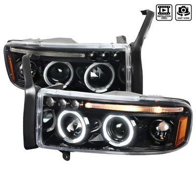 1994-01 Dodge Ram Halo Projector Headlights- Glossy Black With Clear Lens
