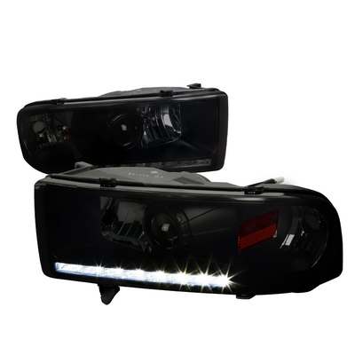 1994-01 Dodge Ram Projector Headlightss Smoke- Black Housing