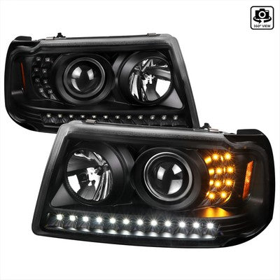 2001-11 Ford Ranger Projector Headlights Full Black Housing With Clear Lens