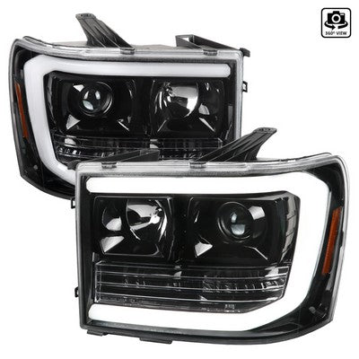 2007-13 GMC Sierra Projector Headlights - Glossy Black With Clear Lens