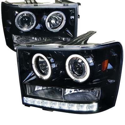 2007-12 Sierra Projector Headlight Gloss Black Housing With Smoked Lens