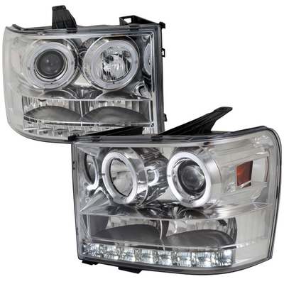 2007-13 Sierra Dual Halo SMD LED Projector Headlights, Chrome