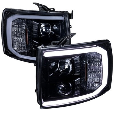 2007-13 Chevrolet Silverado Led Bar Projector Headlights- Glossy Black With Clear Lens