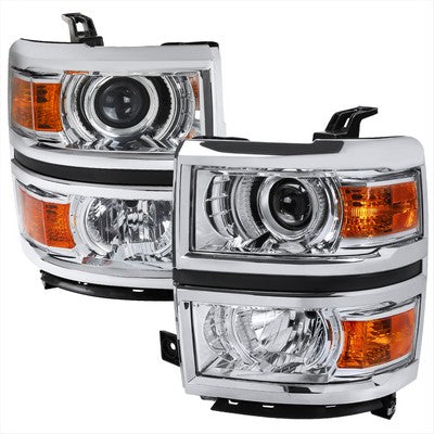 2014-15 Chevrolet Silverado Projector Headlight With Amber Corners- Chrome Housing With Clear Lens
