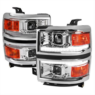 2014-15 Chevrolet Silverado 1500 Projector Headlights With Chrome Trim Chrome Housing Clear Lens And Amber Reflector With Sequential Turn Signal