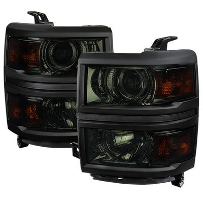 2014-15 Chevrolet Silverado Projector Headlight With Amber Corners- Clear Housing With Smoked Lens And Black Trim