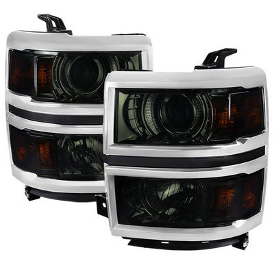 2014-15 Chevrolet Silverado Projector Headlight With Amber Corners- Clear Housing With Smoked Lens And Chrome Trim