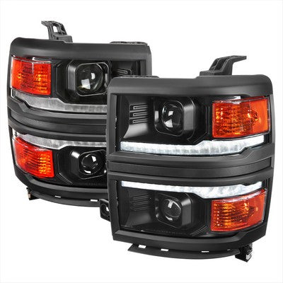 2014-15 Chevrolet Silverado 1500 Projector Headlights With Black Trim Matte Black Housing Clear Lens And Amber Reflector With Sequential Turn Signal