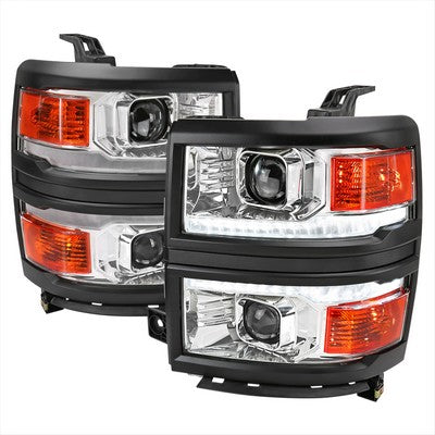2014-15 Chevrolet Silverado 1500 Projector Headlights With Black Trim Chrome Housing Clear Lens And Amber Reflector With Sequential Turn Signal