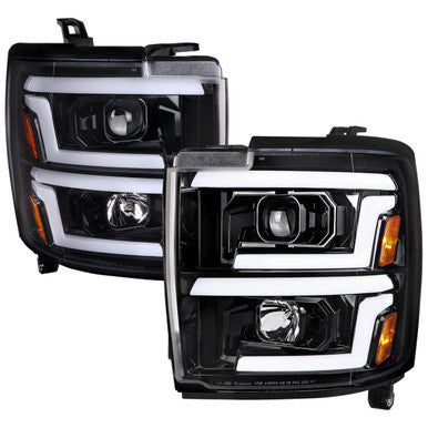 2015-19 Chevrolet Silverado 1500 2500Hd 3500Hd Projector Headlights Gloss Black Housing Clear Lens