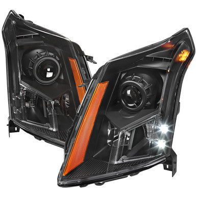2010-16 Cadillac Srx Oe Projector Headlights Black Housing Clear Lens With Amber Reflector - Uses Stock Bulbs - Halogen Models Only